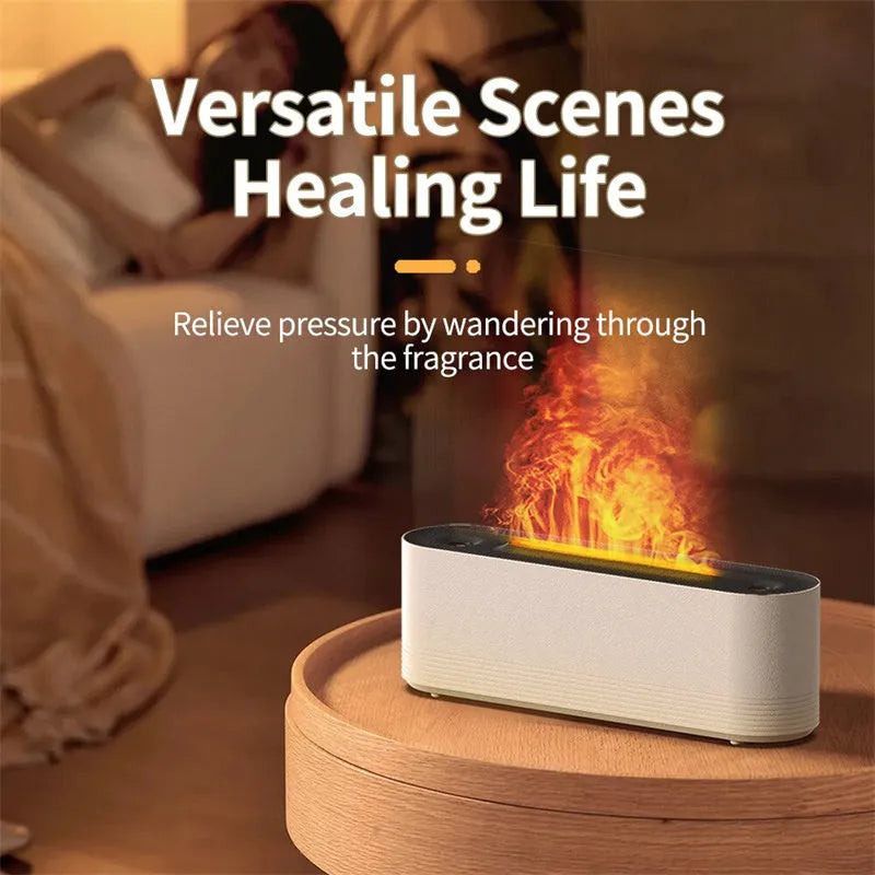 Black and white ultrasonic flame air humidifier and aroma diffuser with LED lights and 0.5L tank