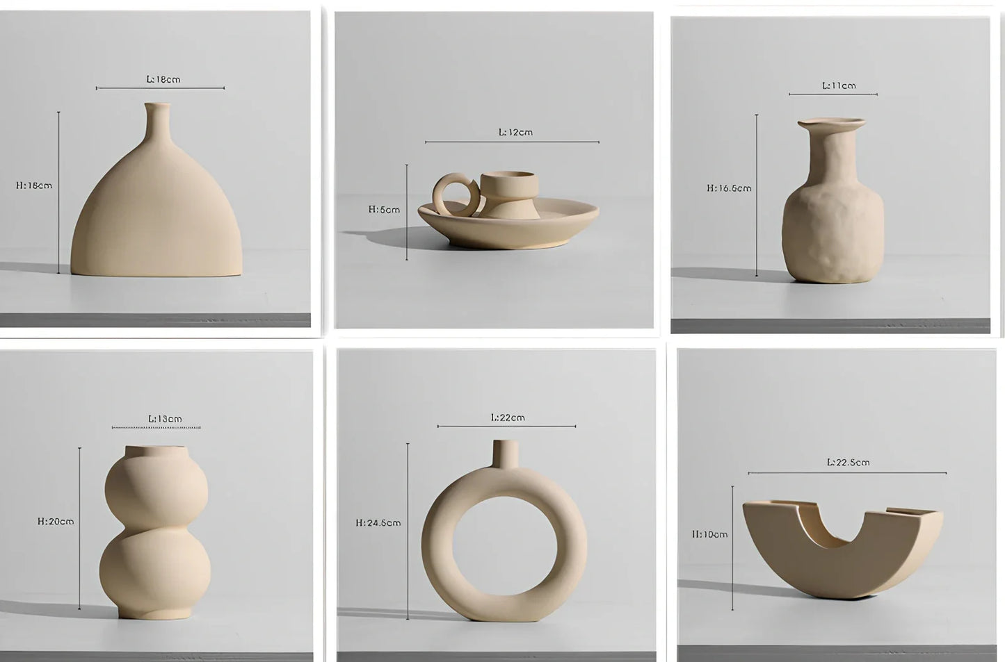 Geometric handmade ceramic vase with painted surface, 18-25cm height, modern minimalist design
