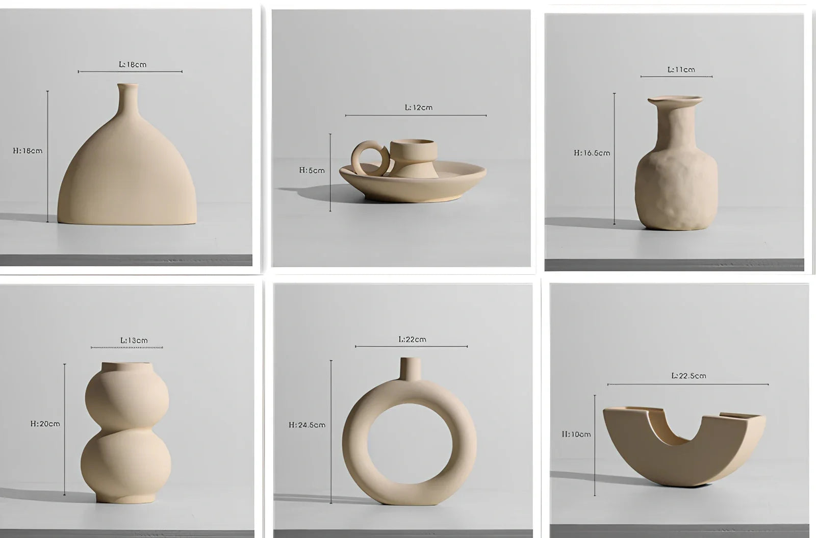 Geometric handmade ceramic vase with painted surface, 18-25cm height, modern minimalist design