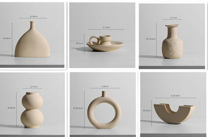 Geometric handmade ceramic vase with painted surface, 18-25cm height, modern minimalist design