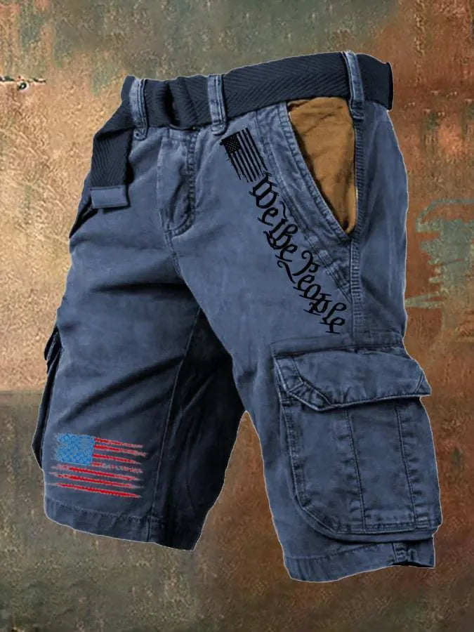 Men's khaki work trousers with multiple pockets and thin denim fabric