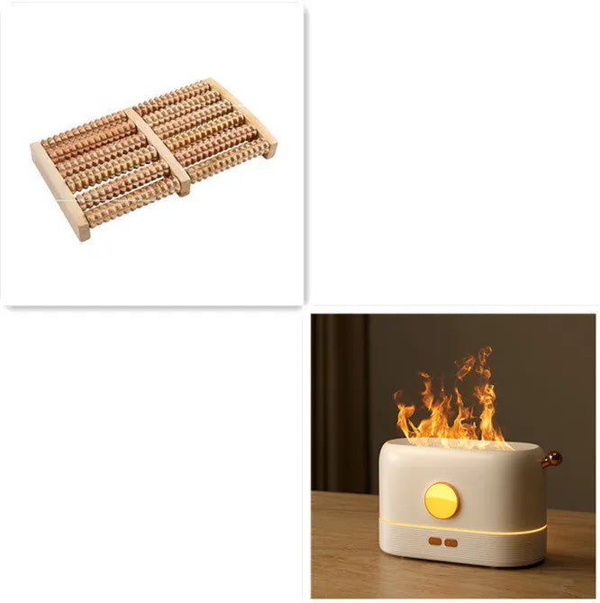 USB desktop humidifier with simulated flame effect and aroma diffusion functionality