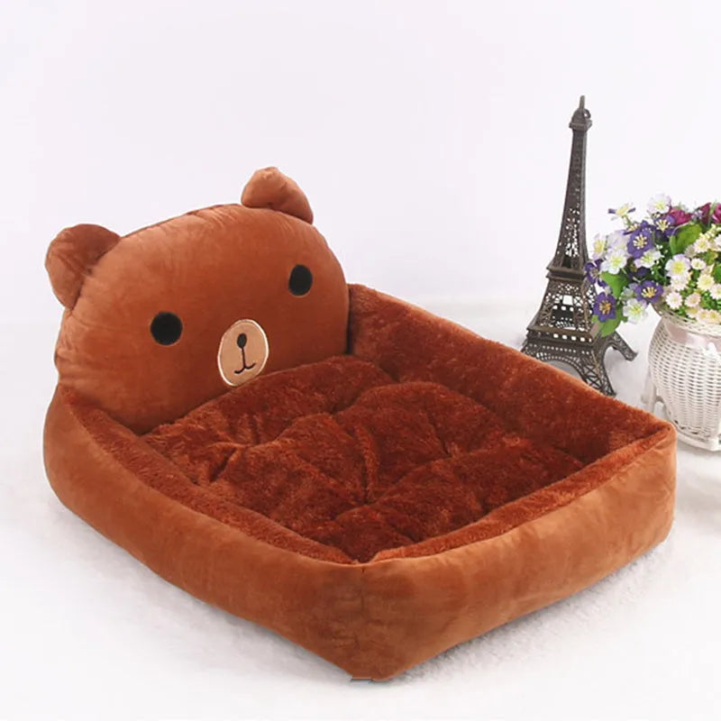 Washable plush pet bed for small dogs and cats in cartoon sofa design with multiple colour options