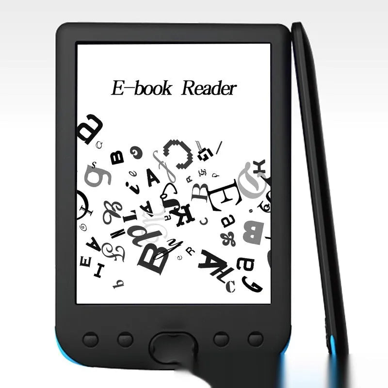 Black 6-inch e-ink screen e-book reader showing the display and compact design.
