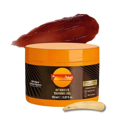 Sun-free tanning gel cream in 150g container with brown and orange colour options