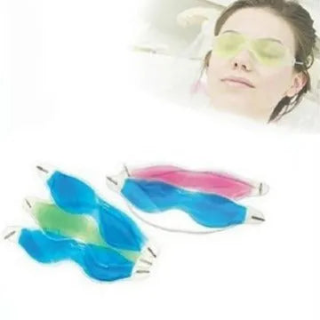 Blue reusable gel ice eye mask for cooling compress, measuring 16 by 5 cm.