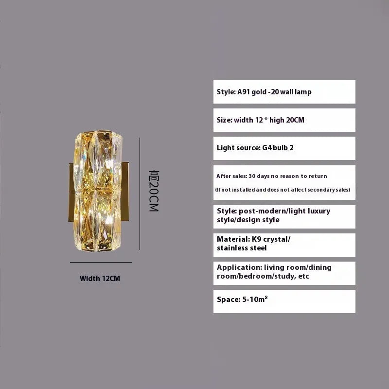 Silver or gold linear crystal wall lamp with LED lighting in various lengths for hallway or bedroom.