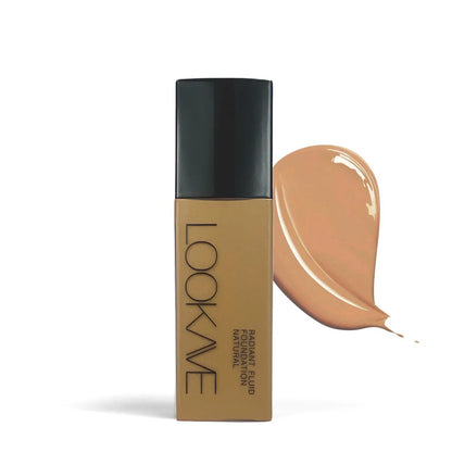 LOOKAVE Matte Liquid Foundation bottle showing 21c quantity with six colour shade options for waterproof coverage