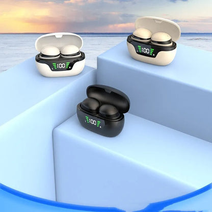 Black Super Mini wireless Bluetooth in-ear headset with digital display screen.