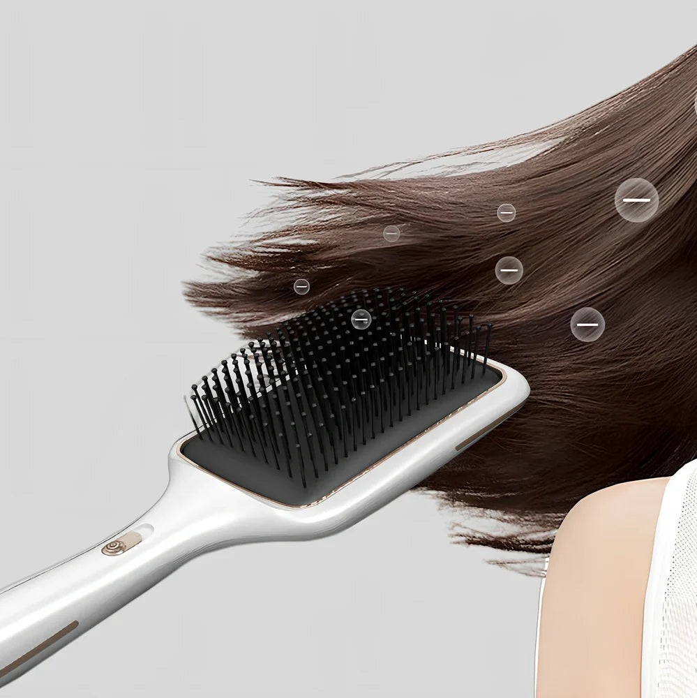 Black wireless straight hair comb with tourmaline ceramic 15mm heating elements and negative ion technology