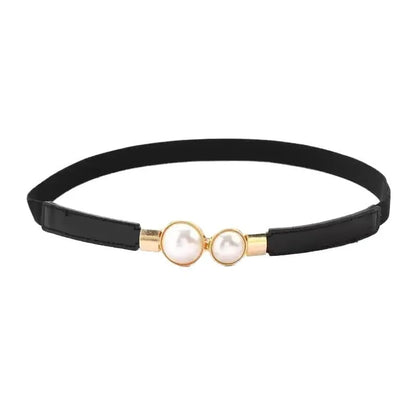 Thin decorative women's jeans belt with PU leather and alloy buckle in black or brown