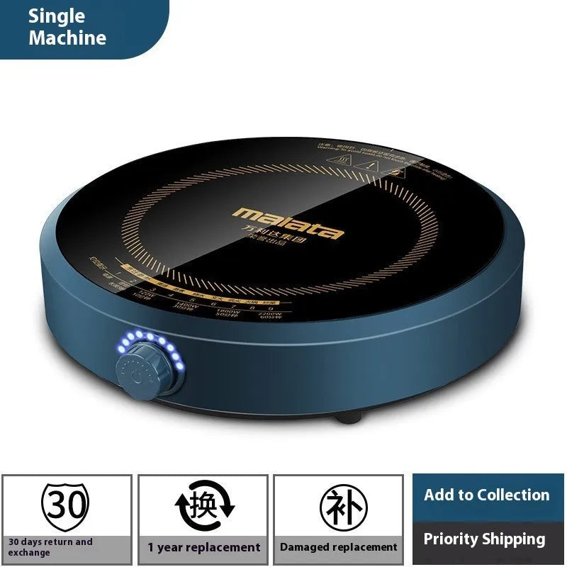 Induction cooker with circular glass hob and knob control
