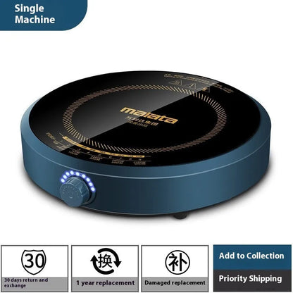 Induction cooker with circular glass hob and knob control