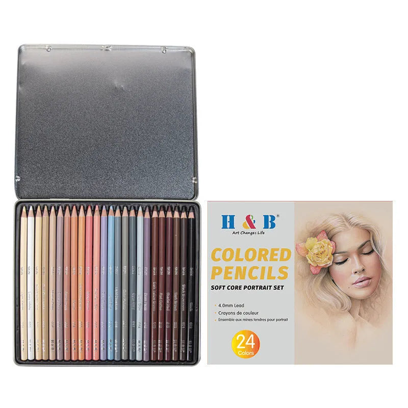 24 skin colour pencils for portrait art in a round metal tin with HB refills