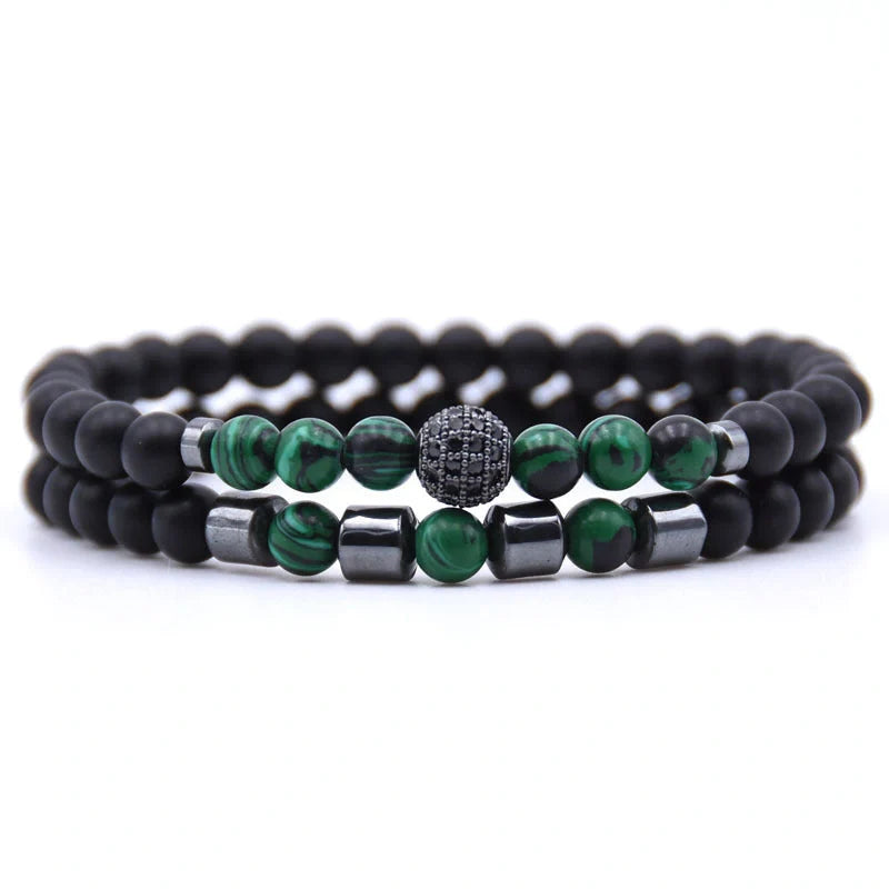 6mm Natural Stone Beaded Bracelet with Micro-inlaid Zircon, elegant handmade jewellery