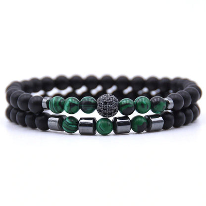 6mm Natural Stone Beaded Bracelet with Micro-inlaid Zircon, elegant handmade jewellery