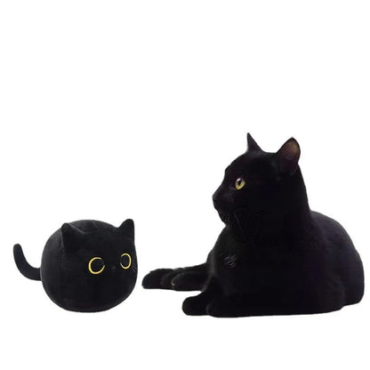 Black cat plush toy pillow with fluffy texture and embroidered facial features