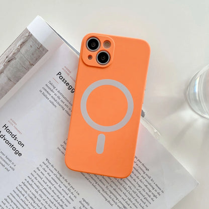 Magnetic TPU back cover case for iPhone in multiple colours, showing MagSafe charging ring.
