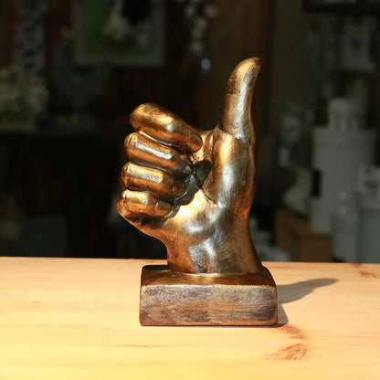 Resin gesture ornament in bronze finish showing hand making OK sign, 10cm tall desktop decoration