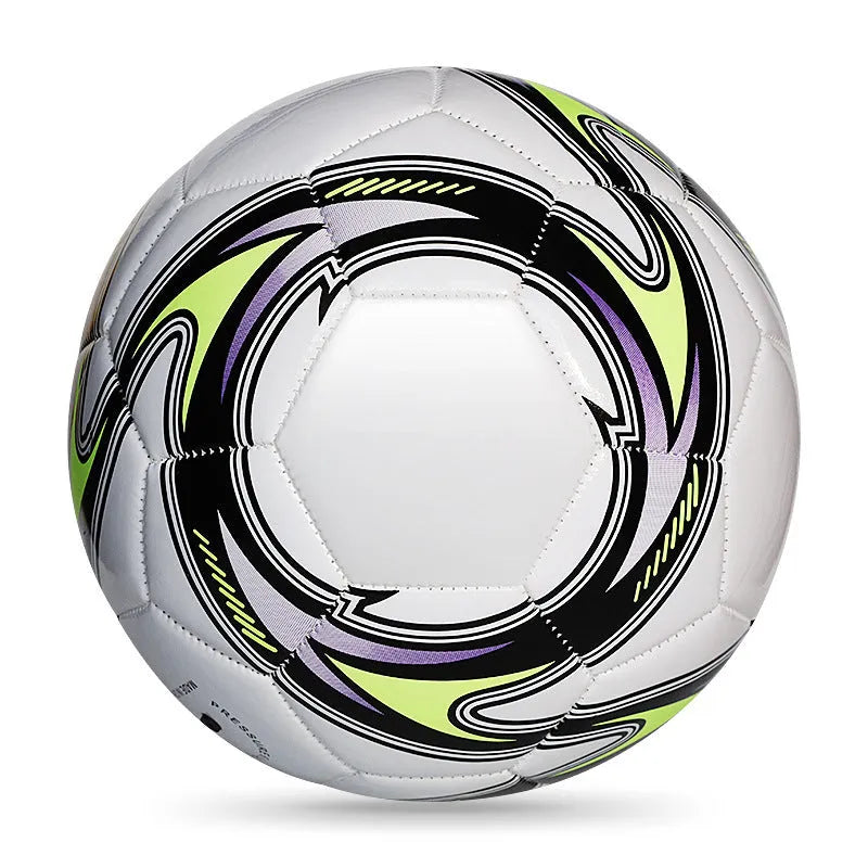 PVC machine-seam training football shown in red whirlwind colour design for size 4.
