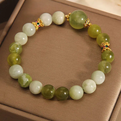 Original design jade bracelet in Xiuyan jade green colour, women's light luxury sweet Mori style jewellery.