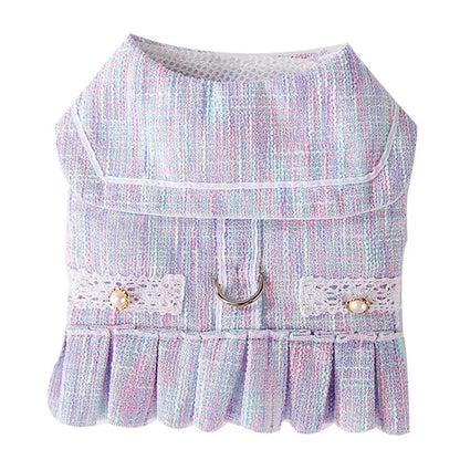 Purple and pink polyester pet clothing for a cat or small dog on a white background.