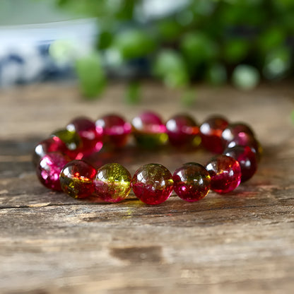 Handmade women's watermelon crystal bracelet in pastoral style with choice of bead sizes.