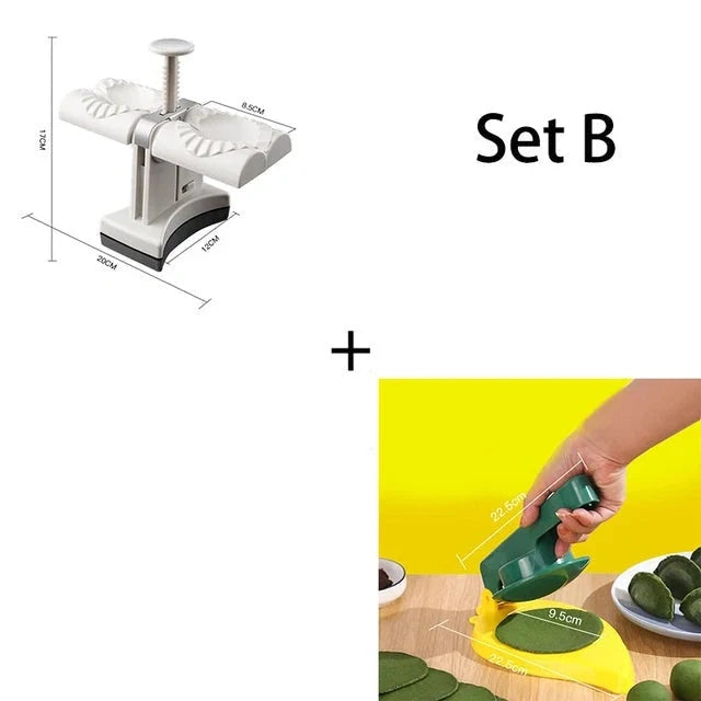 Double head dumpling mould with anti-slip base for efficient kitchen use