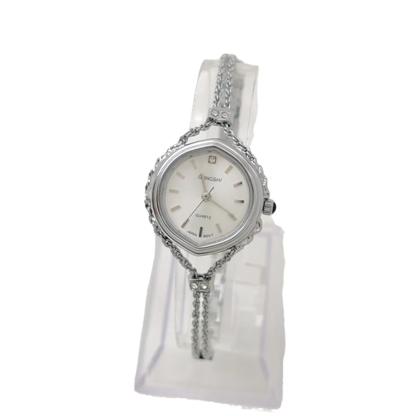 Women's quartz watch with 25mm dial, mineral glass mirror, and chain strap in gold or silver colour