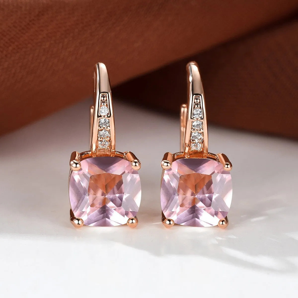 Square zircon inlaid geometric ear hooks in Korean style with electroplated finish