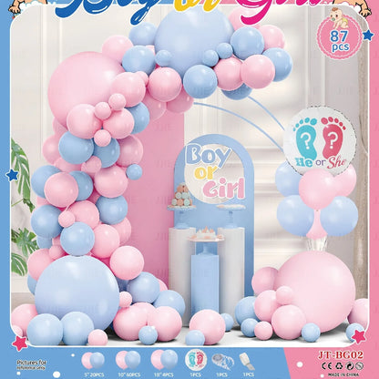 Baby gender reveal balloon decoration suit with metallic aluminium film balloons in pink and blue