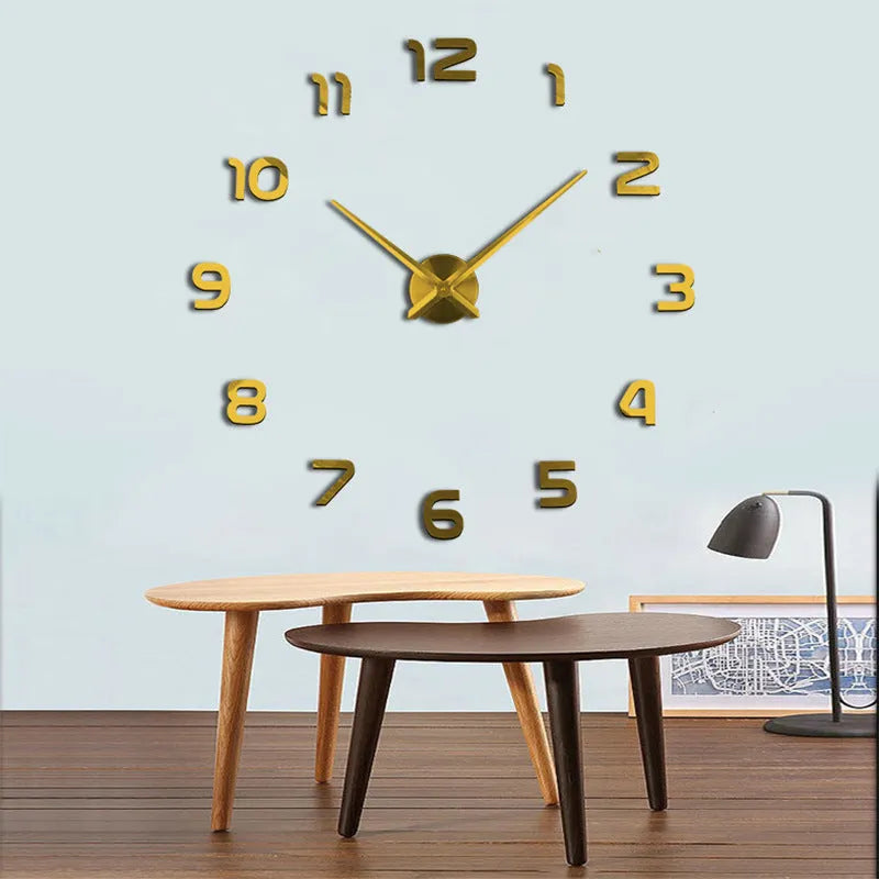 Silver-accented clear acrylic round wall clock 30cm diameter on white wall