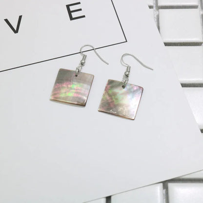 Women's geometric shell earrings in square panther or rectangular shell designs with natural retro style