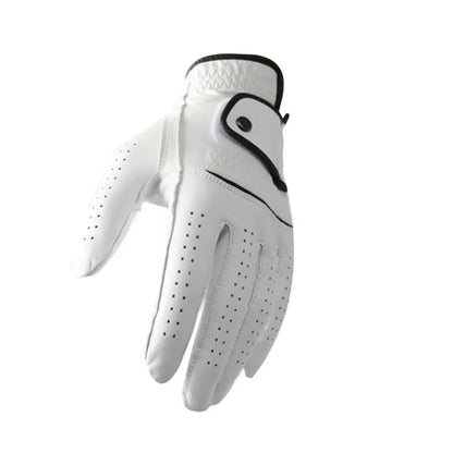 White half sheepskin golf glove showing non-slip grip surface
