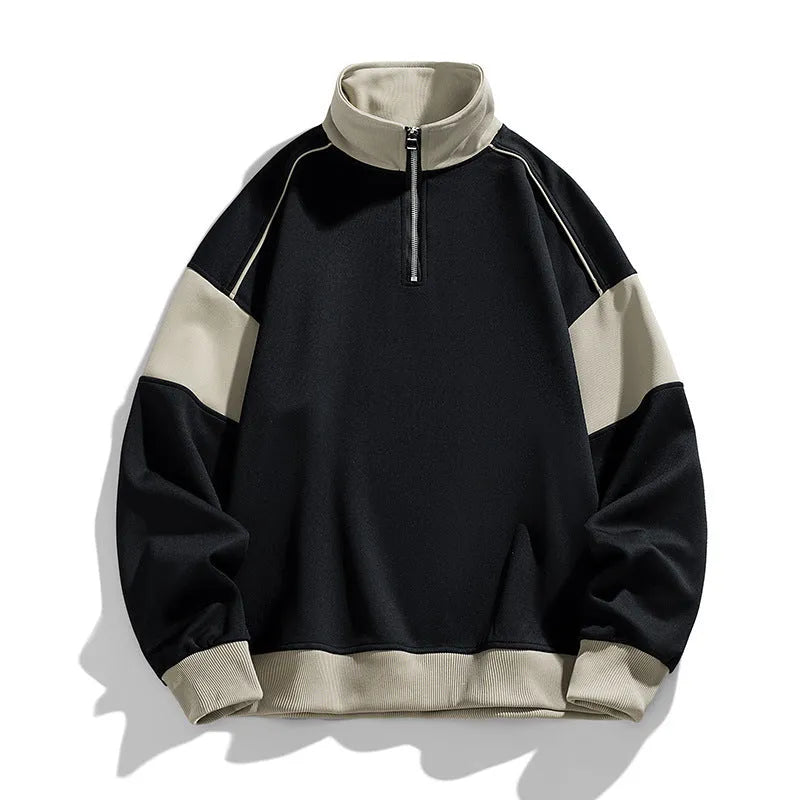 Men's rabbit fur corduroy hooded sweater with drop shoulders and loose lapels in beige colour