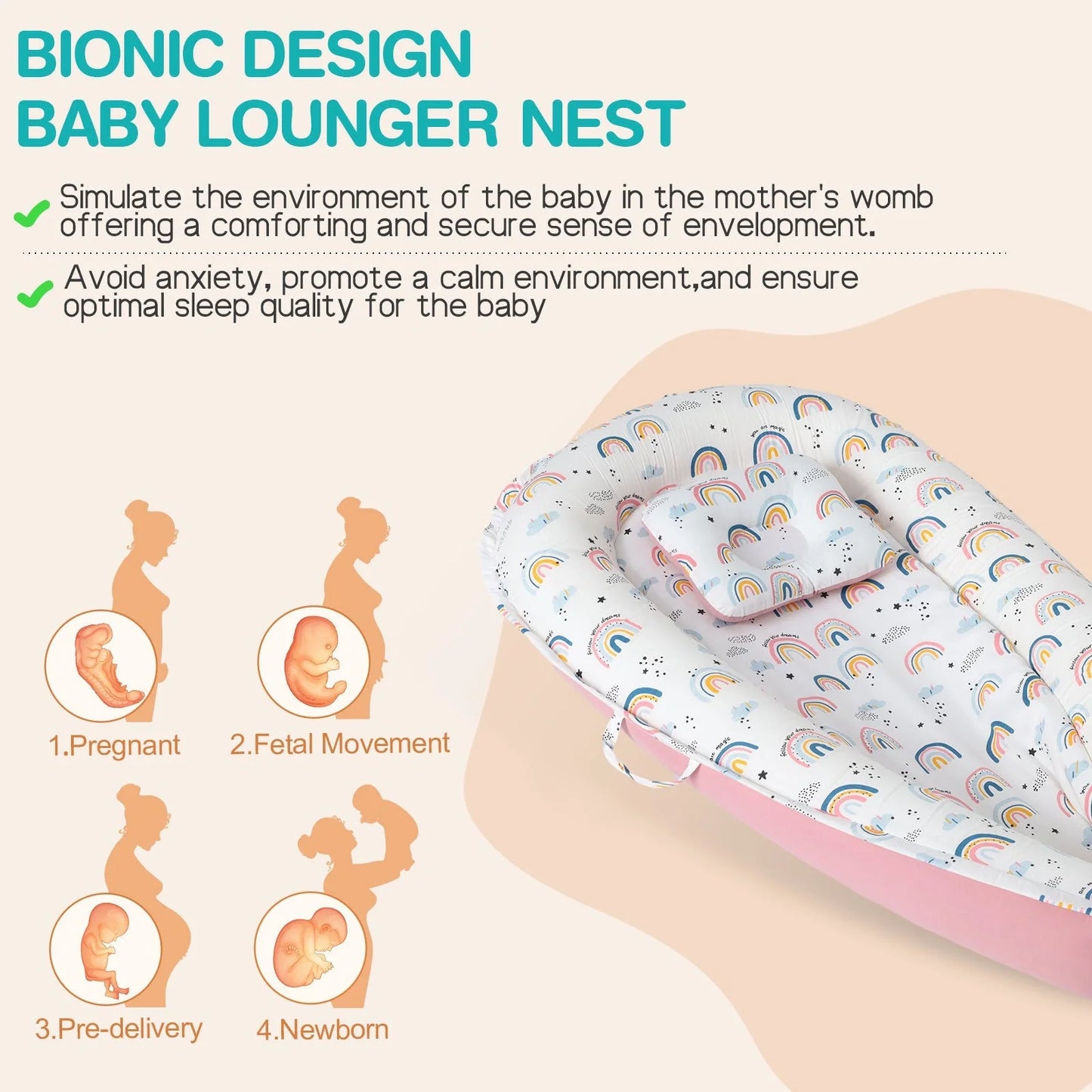 Baby's Crib with detachable pure cotton sleeve and memory foam core