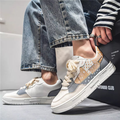 Male Student Sports Casual Shoes in beige, white and blue, and beige and black colours