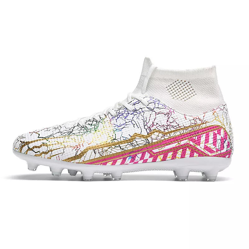 Youth high-top spike turf football shoes in various colours, sizes 35-47