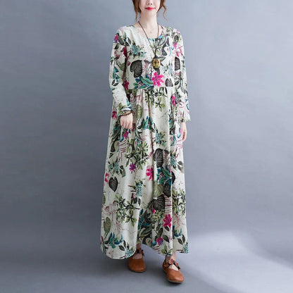 Elegant plus size printed cotton blend dress for women, stylish and comfortable