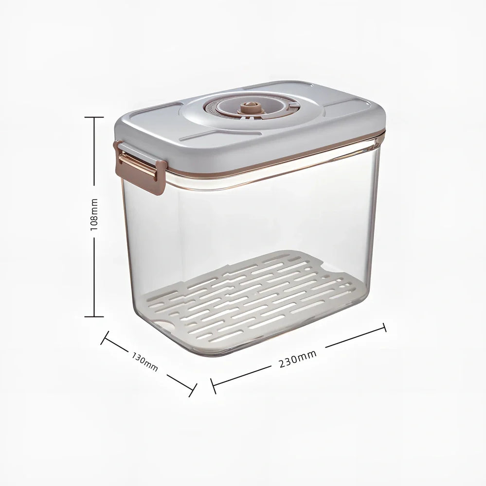 Transparent vacuum food storage box with manual pump and removable drainage net for extended freshness