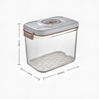 Transparent vacuum food storage box with manual pump and removable drainage net for extended freshness