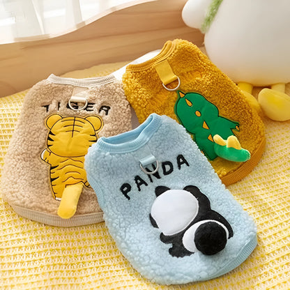 Winter warm fleece-lined pet vest sweater in polyester, available in three colours and six sizes XS-XXL.