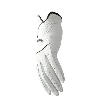 White half sheepskin golf glove showing non-slip grip surface