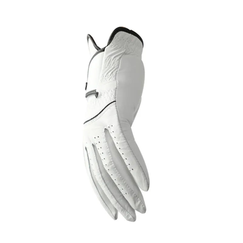 Men's breathable golf gloves in individual sizes from 22 to 26, made from half sheepskin fabric with a non-slip grip and casual style, available in white for right or left hand use