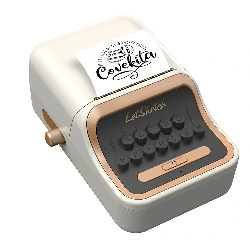Portable white thermal Bluetooth printer with 40x30mm label roll inserted, dimensions 135x92x60mm