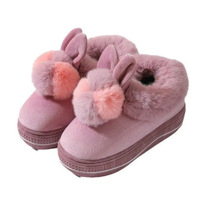 Black, purple and grey high heel thick-soled plush cotton slippers with TPR soles