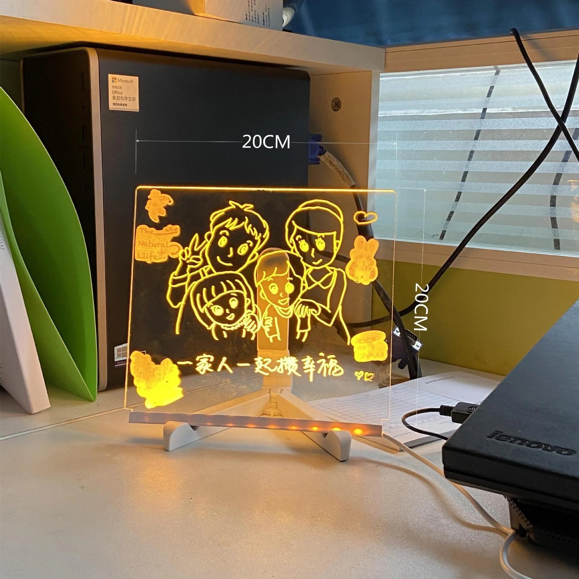 Acrylic DIY Note Board LED Night Light with USB power and colorful pens
