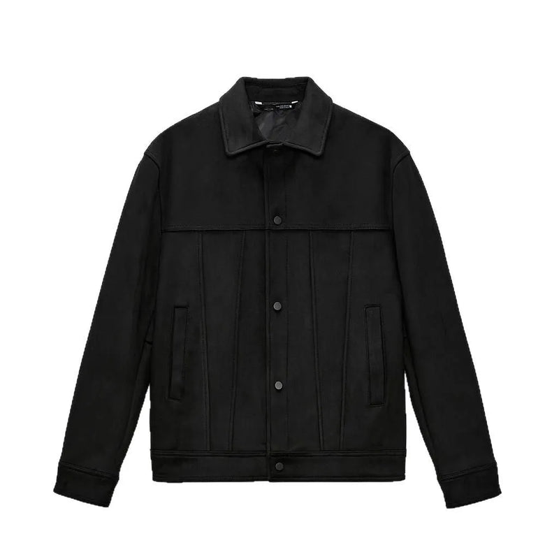 Men's hooded cotton blend jacket with suede collar and straight hem in black, regular length with loose long sleeves and polyester lining for adult male leisure wear in spring sizes M L XL XXL XXXL