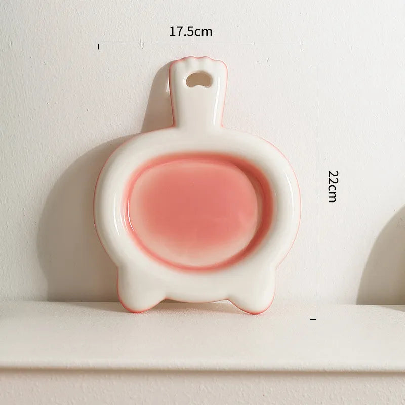 Ceramic cat bowl with shallow design in blue, green, pink, or yellow colour options