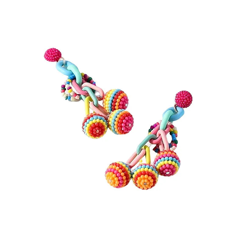 Handmade bohemian shell tassel earrings for women with colourful flower and geometric drop design